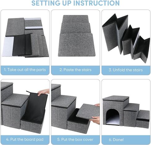 petizer Dog Stairs for Small Dogs, Foldable Dog Stairs with Storage Box, Adjustable Height Steps to Get on Couch or Bed, for Cats Puppy and Dogs, Gray in Kuwait