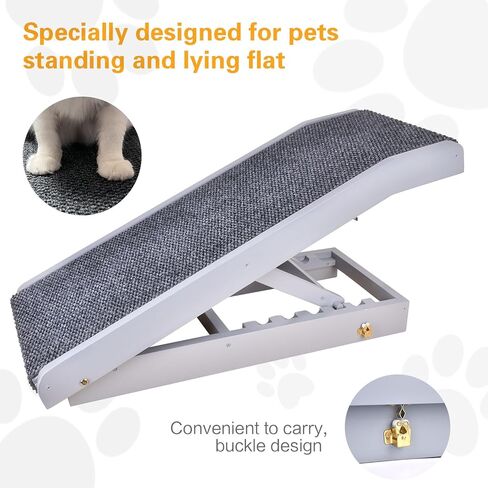 Voraiya®Dog Stairs -Thickened Solid Wood, Dog Ramps for Small Dogs, Pet Stairs -5 Levels with Adjustable Height, Non Slip Portable Folding, Supports up to 120 lbs, Pet Ramps for High Beds, Sofa, Car in Kuwait