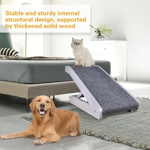 Voraiya®Dog Stairs -Thickened Solid Wood, Dog Ramps for Small Dogs, Pet Stairs -5 Levels with Adjustable Height, Non Slip Portable Folding, Supports up to 120 lbs, Pet Ramps for High Beds, Sofa, Car in Kuwait