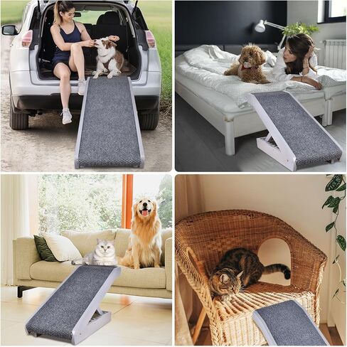 Voraiya®Dog Stairs -Thickened Solid Wood, Dog Ramps for Small Dogs, Pet Stairs -5 Levels with Adjustable Height, Non Slip Portable Folding, Supports up to 120 lbs, Pet Ramps for High Beds, Sofa, Car in Kuwait