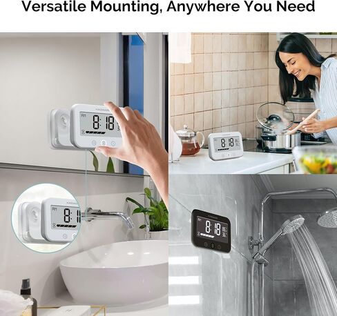 KADAMS Timer Digital Kitchen Timer Clock for Cooking Classroom Kids Bathroom Shower Magnetic Countdown Count Up Productivity Timer, Waterproof with LCD Display Progress Bar Hanging Suction Cup, White in Kuwait
