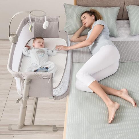 RONBEI Baby Bassinet, Bedside Sleeper Breathable Mesh Bedside Crib Bassinets, Adjustable Height Bassinet Bed for Baby/Newborn/Infants in Kuwait