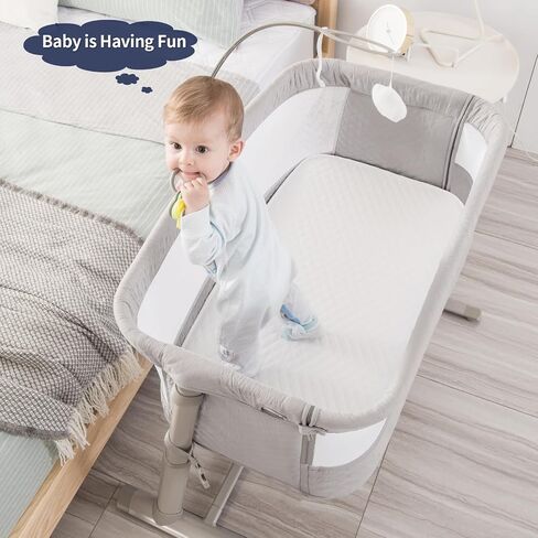 RONBEI Baby Bassinet, Bedside Sleeper Breathable Mesh Bedside Crib Bassinets, Adjustable Height Bassinet Bed for Baby/Newborn/Infants in Kuwait