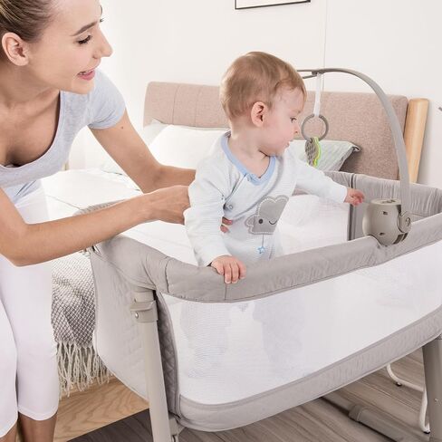 RONBEI Baby Bassinet, Bedside Sleeper Breathable Mesh Bedside Crib Bassinets, Adjustable Height Bassinet Bed for Baby/Newborn/Infants in Kuwait
