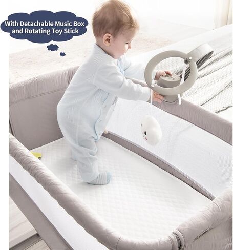 RONBEI Baby Bassinet, Bedside Sleeper Breathable Mesh Bedside Crib Bassinets, Adjustable Height Bassinet Bed for Baby/Newborn/Infants in Kuwait