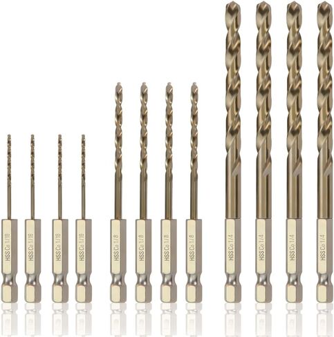 12 قطعة لقمة ثقب ساق سداسية، 1/16 1/8 1/4 مجموعة لقمة مثقاب من الفولاذ عالي السرعة من التيتانيوم للصلب، لقمة ثقب صغيرة سريعة التغيير للمعادن in Kuwait