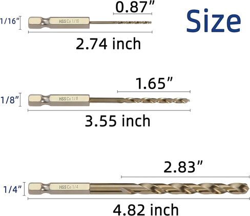 12 قطعة لقمة ثقب ساق سداسية، 1/16 1/8 1/4 مجموعة لقمة مثقاب من الفولاذ عالي السرعة من التيتانيوم للصلب، لقمة ثقب صغيرة سريعة التغيير للمعادن in Kuwait