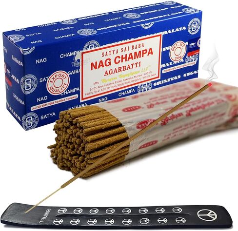 حزمة حامل عصا البخور من TRUMIRI مع Satya Sai Baba Nagchampa 250 جرام من أعواد البخور السائبة Nag Champa Agarbatti - عبوة من 1 (حوالي 250 عصا بخور) in Kuwait