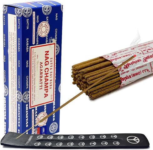 حزمة حامل عصا البخور من TRUMIRI مع Satya Sai Baba Nagchampa 250 جرام من أعواد البخور السائبة Nag Champa Agarbatti - عبوة من 1 (حوالي 250 عصا بخور) in Kuwait
