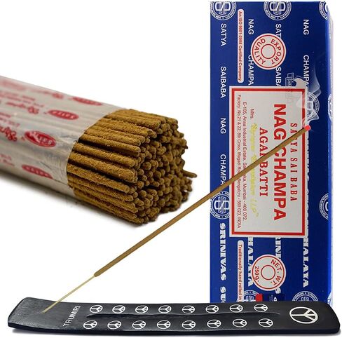 حزمة حامل عصا البخور من TRUMIRI مع Satya Sai Baba Nagchampa 250 جرام من أعواد البخور السائبة Nag Champa Agarbatti - عبوة من 1 (حوالي 250 عصا بخور) in Kuwait
