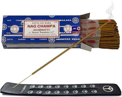 حزمة حامل عصا البخور من TRUMIRI مع Satya Sai Baba Nagchampa 250 جرام من أعواد البخور السائبة Nag Champa Agarbatti - عبوة من 1 (حوالي 250 عصا بخور) in Kuwait