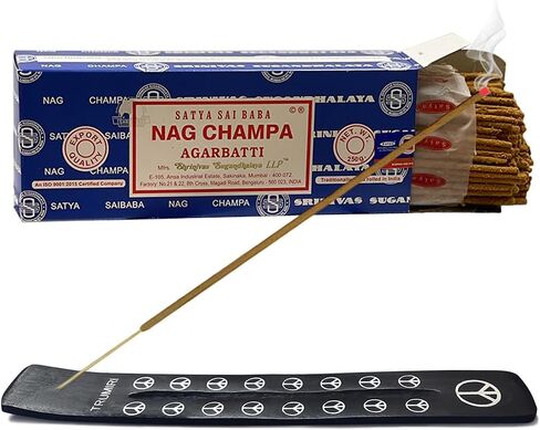 حزمة حامل عصا البخور من TRUMIRI مع Satya Sai Baba Nagchampa 250 جرام من أعواد البخور السائبة Nag Champa Agarbatti - عبوة من 1 (حوالي 250 عصا بخور) in Kuwait