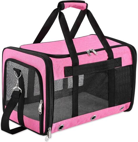 Soft Sided Cat/Dog Carrier,Collapsible Pets Travel Carriers for Pet/Puppy with Shoulder Strap & Removable Mat,Mesh Top Load Small Dogs/Cats Carry Bag Up to 17 Lbs TSA Airline Approved（Black,M） in Kuwait