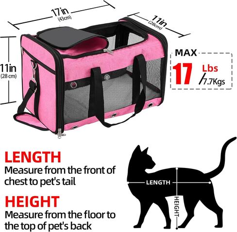 Soft Sided Cat/Dog Carrier,Collapsible Pets Travel Carriers for Pet/Puppy with Shoulder Strap & Removable Mat,Mesh Top Load Small Dogs/Cats Carry Bag Up to 17 Lbs TSA Airline Approved（Black,M） in Kuwait
