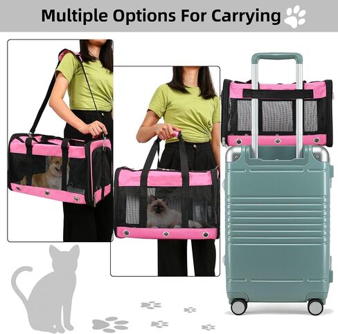 Soft Sided Cat/Dog Carrier,Collapsible Pets Travel Carriers for Pet/Puppy with Shoulder Strap & Removable Mat,Mesh Top Load Small Dogs/Cats Carry Bag Up to 17 Lbs TSA Airline Approved（Black,M） in Kuwait