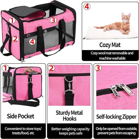 Soft Sided Cat/Dog Carrier,Collapsible Pets Travel Carriers for Pet/Puppy with Shoulder Strap & Removable Mat,Mesh Top Load Small Dogs/Cats Carry Bag Up to 17 Lbs TSA Airline Approved（Black,M） in Kuwait