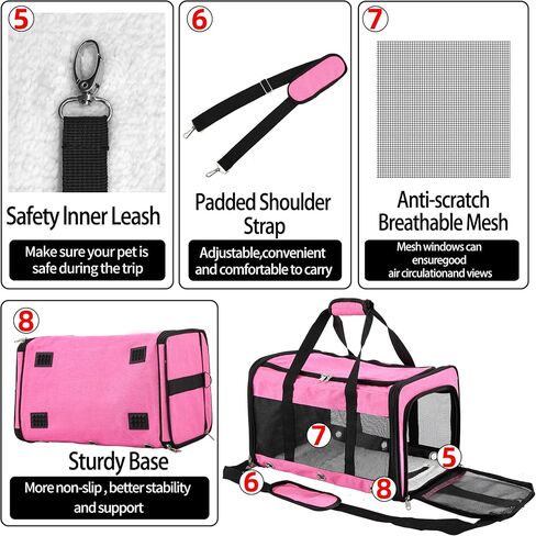Soft Sided Cat/Dog Carrier,Collapsible Pets Travel Carriers for Pet/Puppy with Shoulder Strap & Removable Mat,Mesh Top Load Small Dogs/Cats Carry Bag Up to 17 Lbs TSA Airline Approved（Black,M） in Kuwait