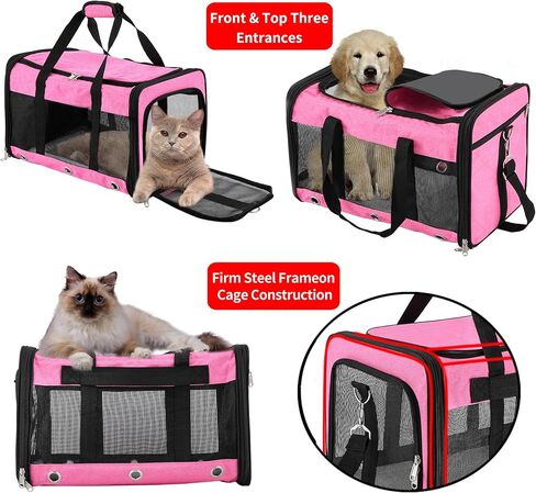 Soft Sided Cat/Dog Carrier,Collapsible Pets Travel Carriers for Pet/Puppy with Shoulder Strap & Removable Mat,Mesh Top Load Small Dogs/Cats Carry Bag Up to 17 Lbs TSA Airline Approved（Black,M） in Kuwait