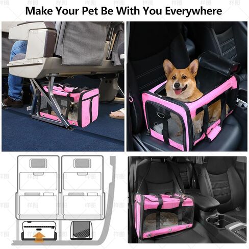 Soft Sided Cat/Dog Carrier,Collapsible Pets Travel Carriers for Pet/Puppy with Shoulder Strap & Removable Mat,Mesh Top Load Small Dogs/Cats Carry Bag Up to 17 Lbs TSA Airline Approved（Black,M） in Kuwait