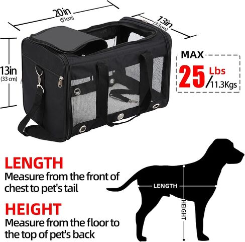 Soft Sided Cat/Dog Carrier,Collapsible Pets Travel Carriers for Pet/Puppy with Shoulder Strap & Removable Mat,Mesh Top Load Small Dogs/Cats Carry Bag Up to 17 Lbs TSA Airline Approved（Black,M） in Kuwait