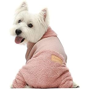 Fitwarm Turtleneck Fleece Dog Sweater Pajamas, Warm Winter Dog Clothes for Small Dogs Boy Girl, Fuzzy Pet Onesie with Feet, Dark Grey, Medium