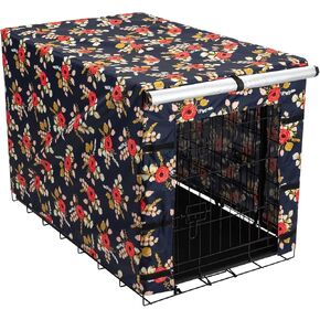 Chubby Paws Dog Crate Cover | Zippered Doors | Velcro Straps | 100% Polyester | Waterproof Oxford Fabric with Silver Lining | Secure Fit | Storage Bag Included (Navy Floral, XXL) (L, Farmhouse) in Saudi Arabia