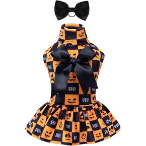 CuteBone Turtleneck Dog Velvet Dress Puppy Skirt Costume Pet Clothes Cat Apparel with Bow Hair Rope for Small Dogs CVD10XXS