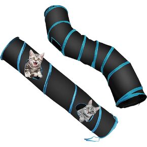PetLike S Way Cat Tunnel Collapsible Pop-up Pet Tube Hideaway Play Toy with Ball (S-Way, Black)