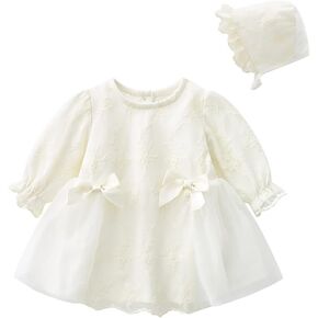 Toddler Baby Girl Long Sleeve Fall Dress Flower Lace Wedding First Birthday Baptism Christening Dresses with Hat Outfit in Kuwait