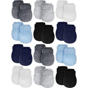Newcotte 12 Pairs Adjustable Baby Mittens No Scratch Newborn Cotton Breathable Gloves Warm Baby Mitts for Boys Kids