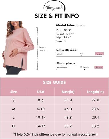 قمصان الحمل النسائية من Glampunch بأكمام طويلة وفضفاضة مناسبة للحمل، ملابس حمل غير رسمية من الجانبين in Kuwait