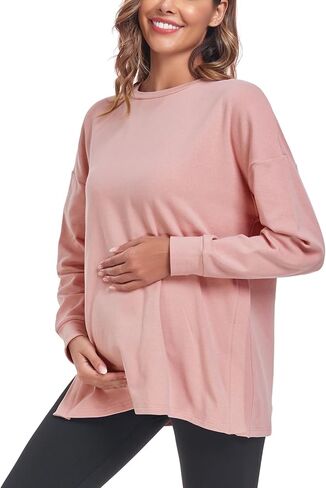قمصان الحمل النسائية من Glampunch بأكمام طويلة وفضفاضة مناسبة للحمل، ملابس حمل غير رسمية من الجانبين in Kuwait