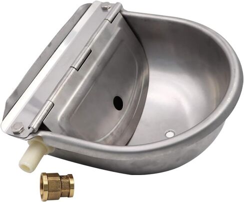 MACGOAL Stainless Steel Water Trough for Animals with Drain Plug and Connector, Automatic Float Water Bowl for Dogs Livestock in Kuwait