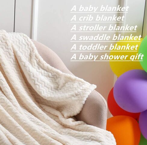 بطانيات الأطفال CREVENT مقاس 76.2 سم × 101.6 سم ناعمة ومريحة ودافئة للأولاد والبنات بلون سادة - للاستخدام في جميع المواسم - أساسيات حديثي الولادة (موجة عاجية/أبيض) in Kuwait