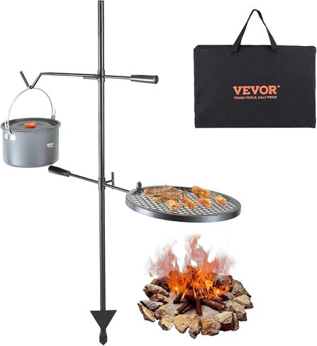 VEVOR Swivel Campfire Grill, Fire Pit Grill Grate over Fire Pits, Heavy Duty Steel Grill Grates, 360° Adjustable Open Fire Outdoor Cooking Equipment, Portable Camp Fire Racks for Camping Outdoor BBQ in Saudi Arabia