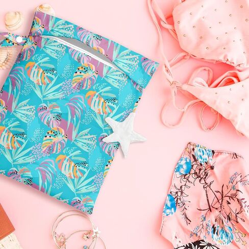 Wet Dry Bag, Wet Bag for Swimsuit, Travel, Beach, Pool, Diapers, Dirty Gym Clothes, Makeup Bag, Camping Accessories, Waterproof Reusable Jungle Tropical Leaves Cheetah Print in Saudi Arabia