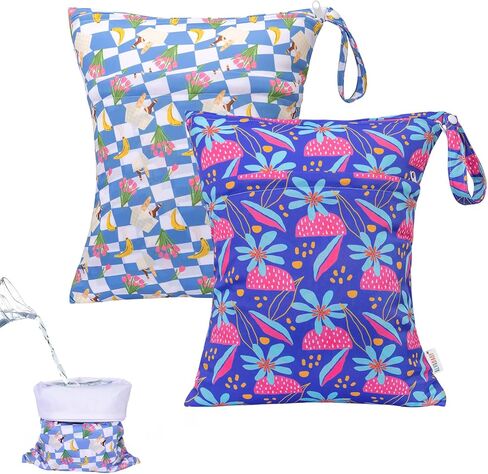 ALVA ALVABABY 2pcs Superior Waterproof Wet Dry Bags,Reusable with Two Zippered Pockets, Baby Cloth Diaper Wet Bags,Travel,Beach,Pool,Daycare,Soiled Baby Items,Yoga Gym Bag,Wet bag for Swimsuit in Saudi Arabia