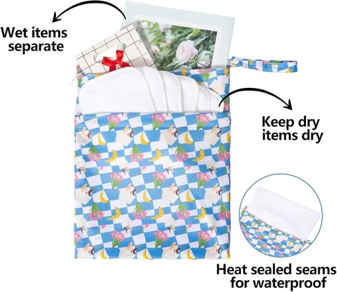 ALVA ALVABABY 2pcs Superior Waterproof Wet Dry Bags,Reusable with Two Zippered Pockets, Baby Cloth Diaper Wet Bags,Travel,Beach,Pool,Daycare,Soiled Baby Items,Yoga Gym Bag,Wet bag for Swimsuit in Saudi Arabia