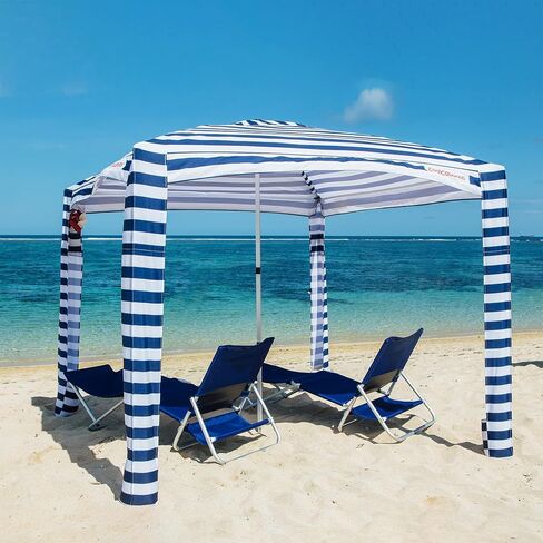 خيمة CoolCabanas Beach Cool Cabana Canopy Sun Shade Shelter - 8 × 8 أو 6'6 × 6'6، سهلة الإعداد، قابلة للطي حتى 3'5 فقط، مثالية لشاطئ العائلة والفناء الخلفي، عامل حماية من الأشعة فوق البنفسجية 50+، الأصلي والأفضل in Kuwait
