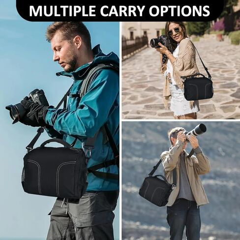 Waterproof Anti-shock Camera Travel Bag - Shoulder Crossbody Sling Bag Medium Soft Padded Case for Men and Women, Compatible with Nikon Canon Sony Pentax Olympus Panasonic DSLR SLR Mirrorless Cameras in Saudi Arabia