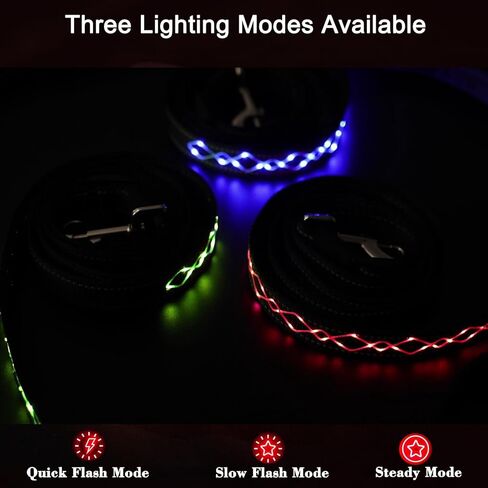 مقود الكلاب بإضاءة LED من فن الحيوانات الأليفة، مقود نايلون قابل لإعادة الشحن للمشي ليلاً، طول قابل للتعديل 4-6 أقدام، مقاوم للماء ومتين باللون الأزرق in Kuwait