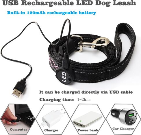 مقود الكلاب بإضاءة LED من فن الحيوانات الأليفة، مقود نايلون قابل لإعادة الشحن للمشي ليلاً، طول قابل للتعديل 4-6 أقدام، مقاوم للماء ومتين باللون الأزرق in Kuwait