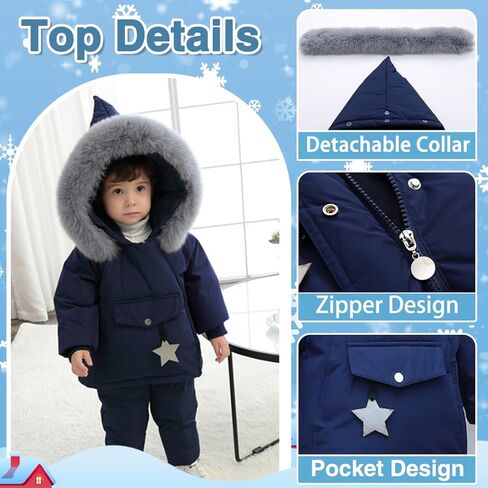 الجنية طفل رضيع الاطفال 2 قطعة سنوسويت مقنعين سترة الثلوج مريلة السراويل Skisuit الشتاء مقاوم للماء أبلى بنين بنات 1-5T in Kuwait