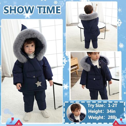 الجنية طفل رضيع الاطفال 2 قطعة سنوسويت مقنعين سترة الثلوج مريلة السراويل Skisuit الشتاء مقاوم للماء أبلى بنين بنات 1-5T in Kuwait