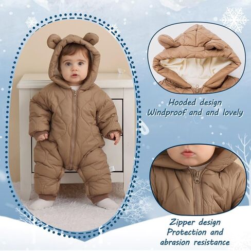 AiWMGL Baby Boy Snowsuit Newborn Winter Jumpsuit Romper Coat Clothes Outwear Onepiece Hoodies Toddler in Saudi Arabia