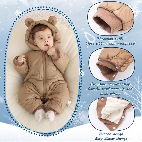 AiWMGL Baby Boy Snowsuit Newborn Winter Jumpsuit Romper Coat Clothes Outwear Onepiece Hoodies Toddler in Saudi Arabia