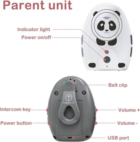تايم فلايز جهاز مراقبة الطفل الصوتي بتركيز رقمي على شكل باندا مع بطارية قابلة لاعادة الشحن بطول 1000 قدم واتصال USB وضوء ليلي لطيف in Kuwait