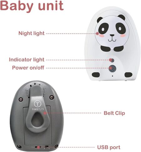 تايم فلايز جهاز مراقبة الطفل الصوتي بتركيز رقمي على شكل باندا مع بطارية قابلة لاعادة الشحن بطول 1000 قدم واتصال USB وضوء ليلي لطيف in Kuwait