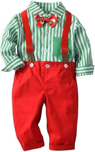 XIFAMNIY Baby Boys Christmas Gentleman Outfit 3 قطع سروال وأعلى مجموعات حديثي الولادة in Kuwait