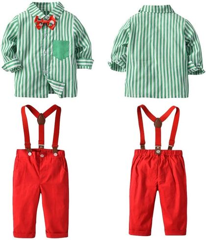 XIFAMNIY Baby Boys Christmas Gentleman Outfit 3 قطع سروال وأعلى مجموعات حديثي الولادة in Kuwait
